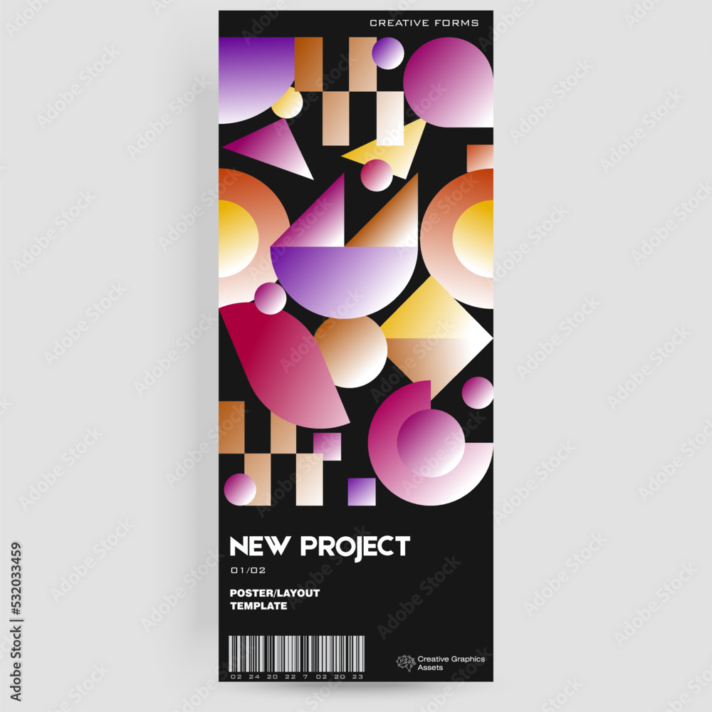 Poster abstract art geometrical poster design layout with editable text and graphics. modern geometry compo