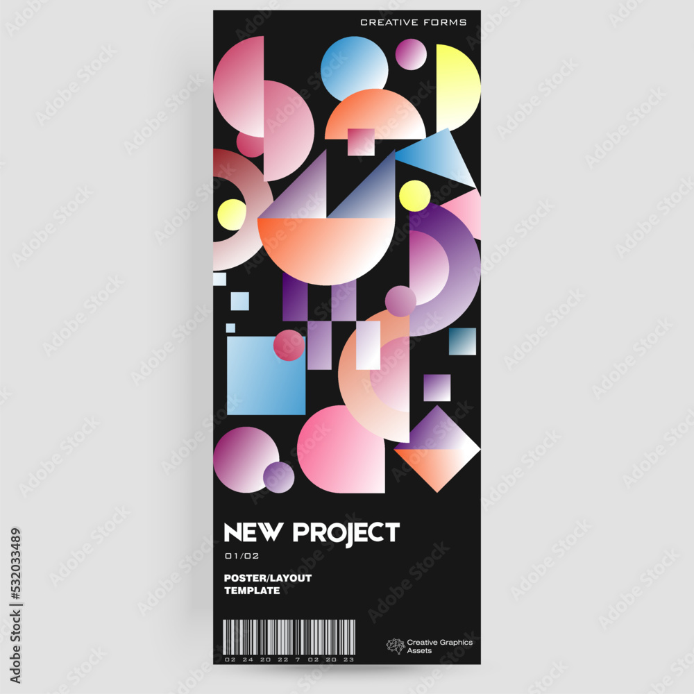 Poster abstract art geometrical poster design layout with editable text and graphics. modern geometry compo