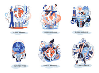 Global warming metaphor, human climate change, emissions destroy atmosphere and air, natural disaster, deforestation, global heating, lack of plants and drought. Environmental catastrophe on planet