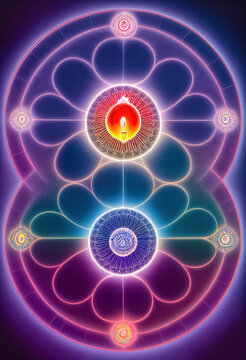 Abstract design of chakra, astral, spiritual energy field. Chakra mandala flower. 3D illustration.