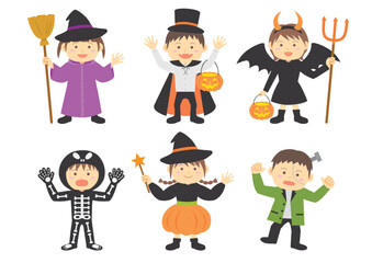 ハロウィン_仮装_子ども_イラスト_セット
