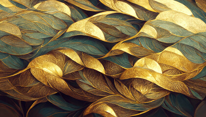 Abstract decorative golden metal background. Artistic modern elegant luxury design. 3D illustration.