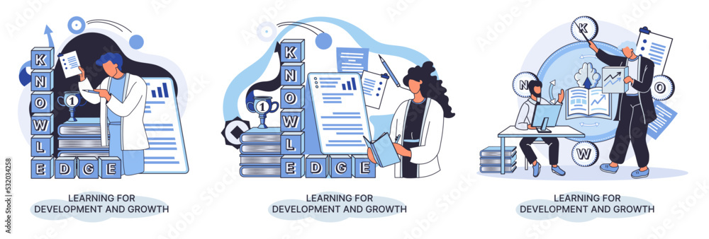 Poster learning development and growth. self-learning metaphor, online emoloyee education distance e-learni