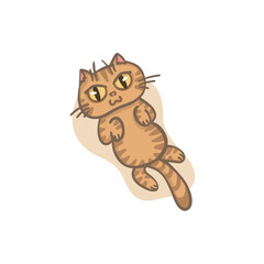 Сute funny sit cat. Icon pet animal isolated on white background. Sticker kitten in lying pose in hand drawn style. Flat vector illustration.