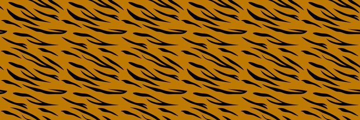 Seamless pattern in texture of the fur of a tiger or zebra is repeated. Animal skin stripes, jungle wallpaper. Seamless vector pattern