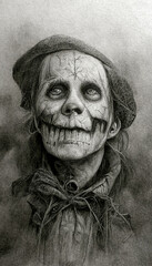 Halloween illustration pencil drawing style. Spooky, horror Halloween background. 3D illustration.