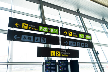 Set of signage posters in an airport terminal
