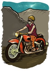 Fototapeta na wymiar a person riding a old motorcycle