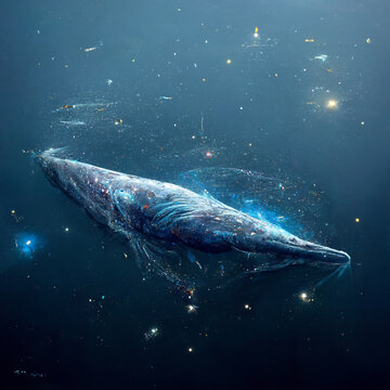 Whale In A Blue Space Ocean