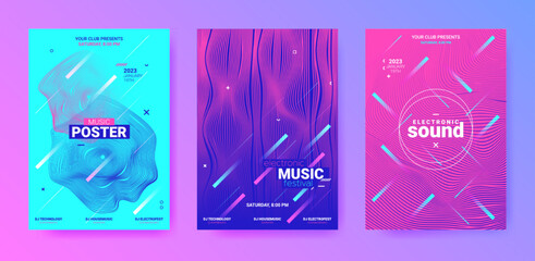 Abstract Music Poster. Electronic Dance Cover. Vector 3d Background. Gradient Wave Line. Abstract Music Posters Set. Technology Fest Banner. Techno Sound Flyer. Abstract Music Poster.