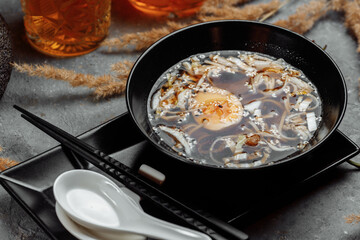 ramen with chicken and pork, SHOYU RAMEN chicken and pork with noodles