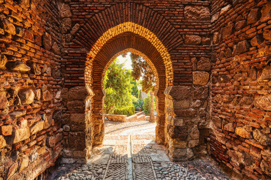 Gate of the Wall and the Gardens of the Alcazaba in the City of Malaga, Andalusia