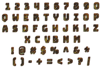 Word- design letters. Background pattern- weathered iron