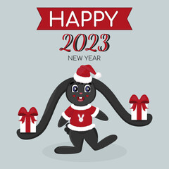 New Year's black rabbit with gifts.