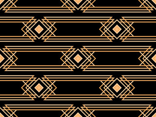 Geometric seamless pattern in art deco style. Golden lines pattern, vintage linear style. Design a template for wallpapers, banners, posters and advertisement marketing. Vector illustration