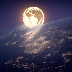 Earth rising like a Moon rising, 3d Illustration,render. Abstract