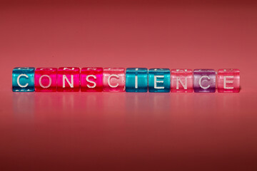 the word "conscience" made up of cubes