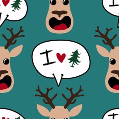 Cartoon winter deer seamless Christmas pattern for gifts box and wrapping and clothes print and kids and fabrics
