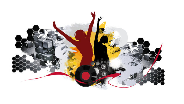 Young happy people are dancing. Nightlife and music festival concept