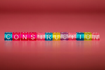 the word "construction" made up of cubes