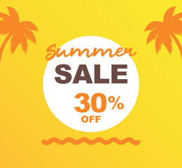 30% off discount for purchases. Vector illustration of promotion for summer sales