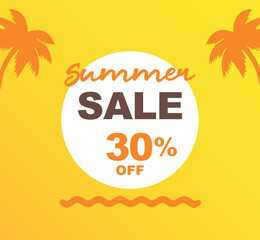 30% off discount for purchases. Vector illustration of promotion for summer sales