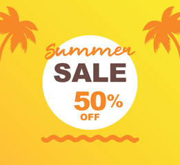 50% off discount for purchases. Vector illustration of promotion for summer sales