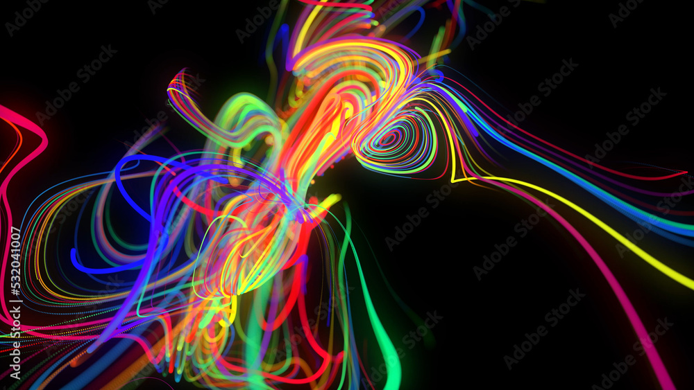 Poster abstract background glow lines or light streaks. running lights particles form in 3d space glowing b