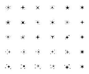 Conjunto de icono de brillo. Concepto de luces brillantes. Chispas de luz decorativas. Ilustración vectorial