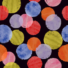 Seamless colorful circles pattern. Abstract vector watercolor bubbles background.