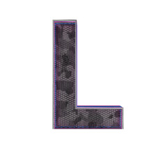 Letter L. Metallic futuristic font with blue neon lights. 3d render.