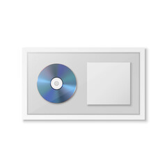 Realistic Vector 3d Blue CD, Packaging, Cover with White Frame Isolated on White Background. Single Album Compact Disc Award, Limited Edition. Design Template