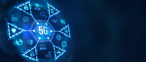 Internet, business, Technology and network concept. The concept of 5G network, high-speed mobile Internet, new generation networks. 3d illustration.