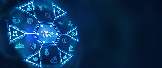 Internet, business, Technology and network concept. Inscription Customer journey on the virtual display. 3d illustration.