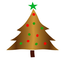 A golden Christmas tree illustration with a green star