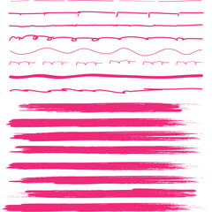 Pink brush stroke set isolated on background. Collection of trendy brush stroke vector for pink ink paint, grunge backdrop, dirt banner, watercolor design and dirty texture. Brush stroke vector