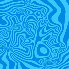 Fototapeta na wymiar Abstract Wavy Blue Trippy Pattern. Psychedelic Vector Swirl Background. 1970 Aesthetic Texture with Flowing Waves