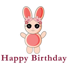Happy birthday greeting card with Rabbit character. For design, decor, print, postcards