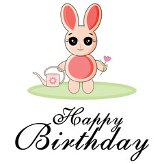Happy birthday greeting card with Rabbit character. For design, decor, print, postcards