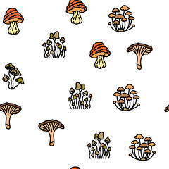 mushroom food forest fungi vector seamless pattern thin line illustration