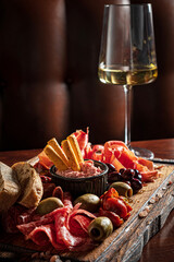 meat appetizer on the wooden tray