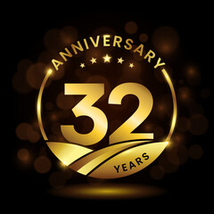 32 years anniversary, Anniversary celebration logo design. vector template illustration