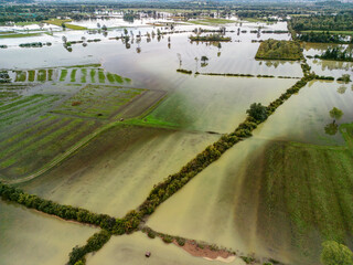 Aerial view of flooded plains. 