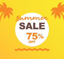 75% off discount for purchases. Vector illustration of promotion for summer sales