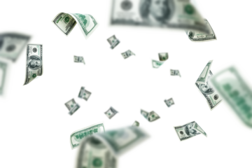 Us dollar bill. Washington American cash. Falling usd money background.