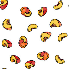 peach fruit nectarine juicy vector seamless pattern thin line illustration
