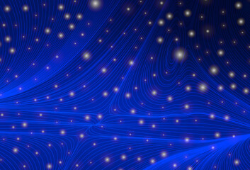 Dark BLUE vector background with spots, curve lines.