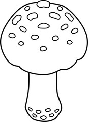 Fly agaric, spotted mushroom - vector line art picture for coloring book, logo or pictogram. Outline. Amanita poisonous mushroom for coloring book, sign or icon