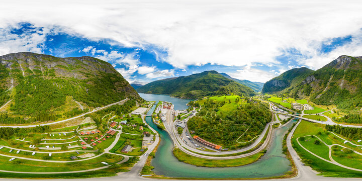 Aerial 360 panorama Flam Norway