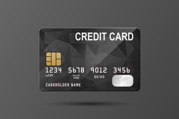 Vector 3d Realistic Black Credit Card Isolated. Design Template of Plastic Credit or Debit Card for Mockup, Branding. Credit Card Payment Concept. Front View